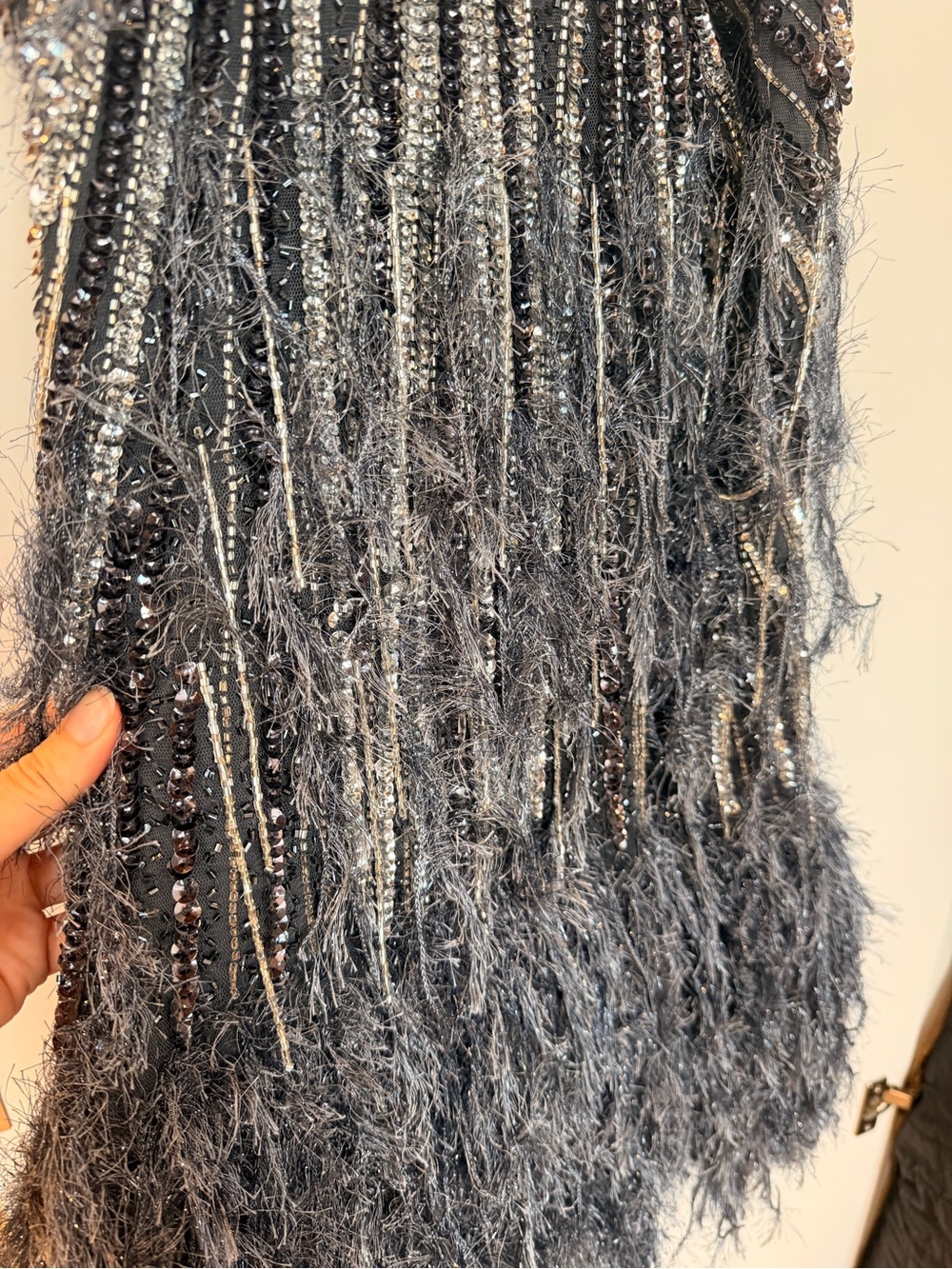 ASOS Charcoal Gray sequin Feather Dress - Picture 2 of 6